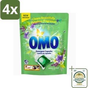 Omo - Wascapsules - Witte orchidee & Munt - Krachtige geur - 42 Capsules - Voordeelverpakking - 4 stuks - Witte orchidee - Muntgeur