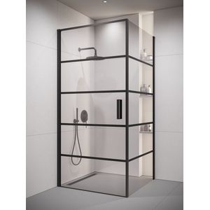 Badplaats Douchecabine Alava 80 x 80 x 190 cm - Zwart met Lijnen - Douchewand met Draaideur