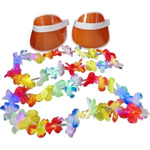 Toppers 2024 - Tropicana - Festival - 2x led Hawaii slinger krans - 2x - zonneklep - oranje