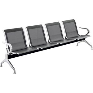 PrimeMatik - Wachtkamerbank met 4-zits zwarte ergonomische stoelen