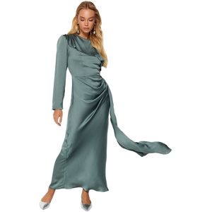 Trendyol Mint Shawl Gedetailleerde Satijnen Avondjurk Tctaw24Db00004