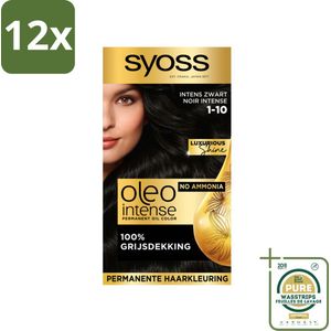 SYOSS - Oleo Intense 1-10 - Haarverf - Permanente Haarkleuring - Intens Zwart - Langdurige Kleur - Voordeelverpakking - 12 stuks - Haarkleur zonder ammoniak - Grijsdekking