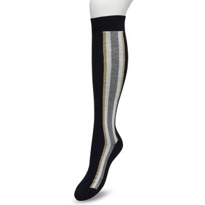 Bonnie Doon Dames Kniekousen Zwart maat 36/42 - Knie Kousen - Streep - Bies - Print - Uitstekend draagcomfort - Sporty Stripe Knee Sock - Kniesokken - Zakt niet af - OEKO-TEX - Black - BP221704.101