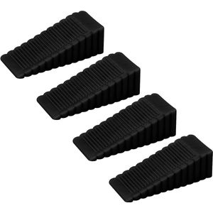 4-stuks Deurstopper - Deurstopper van siliconen - Deurstopper in wigvorm - Antislip tandoppervlak - Stapelbaar - Verwijderbare antibotsing - Geschikt voor deuren met kleine openingen of tapijtvloeren - Zwart
