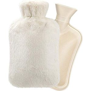 Kruik 2 liter - Kruik met hoes - Warmwaterkruik - Handwarmer -Pijnverlichtende en ontspannende kruik - Handwarmer - Sterke isolatie - Wintercadeau voor vrouwen - Kruik voor het verwarmen van handen en taille - Gebroken wit
