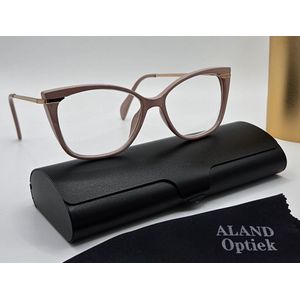 Elegante damesleesbril +1,5 / cat eye montuur, kleur roze en goud, bril +1.5 / lunettes de lecture bril met brillenkoker en doekje / Aland optiek / leesbrillen dames / VV5423
