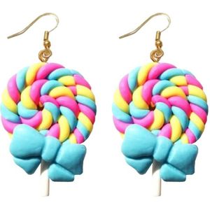 Fako Bijoux® - Oorbellen - Lolly Met Strikje - 25x55mm - Blauw