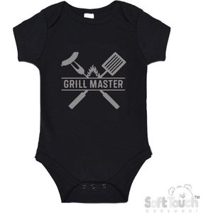 100% Katoenen Romper ""Grill Master"" Unisex Katoen Zwart/grijs Maat 62/68
