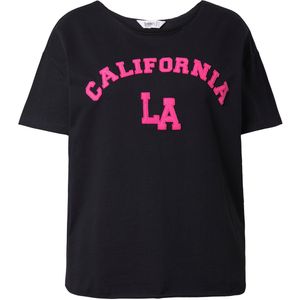 Angel of Style - Dames - Sweatshirt boxy fit korte mouw frotté opschrift - Zwart - Maat 42