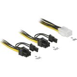 PCIe 6-pins (v) - 2x PCIe 8-pins (6+2) (m) voedingskabel - 0,15 meter