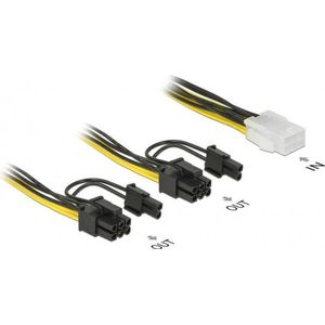 PCIe 6-pins (v) - 2x PCIe 8-pins (6+2) (m) voedingskabel - 0,15 meter