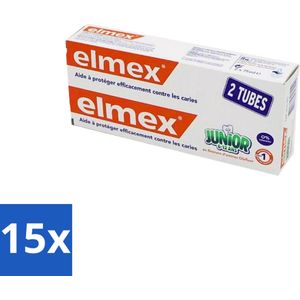 15 x Elmex Junior Tandpasta - Bescherming & Versterking voor Blijvende Tanden - Set van 2 x 75ml - Olafluor - Blijvende Tanden - Kinderdental - Tandenpoetsen
