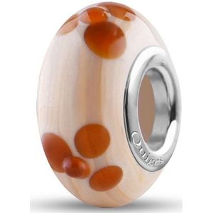 Quiges - Glazen - Kraal - Bedels - Beads Karamel met Bruine Bloemetjes Past op alle bekende merken armband NG904