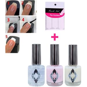 GUAPÀ® French Manicure Set met nagelstickers | Tip Guides | Nagel Sjablonen | Smile Line Nagels | 4 Delige French Manicure Nagel Set | Roze