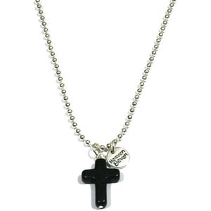 Jongens ketting - ballchain RVS zwart kruis