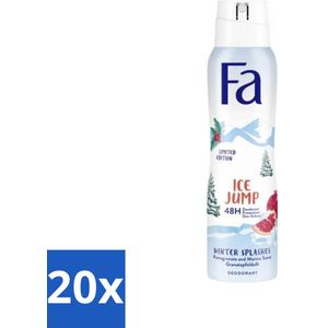20 x Fa - Deodorant Spray - Winter Splashes Ice Jump - Koel - 48 uur Bescherming - 150 ml - Koele Geur - Frisse Geur - Deodorant Spray - Antitranspirant - Dermatologisch Getest