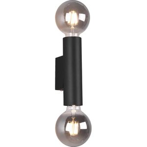 LED Wandlamp - Wandverlichting - Torna Vundon - E27 Fitting - 2-lichts - Rond - Mat Zwart - Aluminium