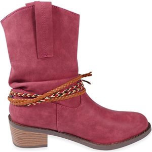 Enkellaarzen Dames met Lage Hak en Kwastjes - Slip On Stijl - Rozerood - Maat 40.5 EU • Comfortabel & Klassiek
