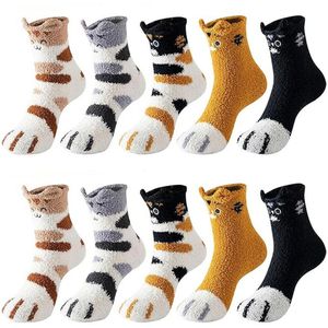 10 Paar Kattenpoten Sokken - Warme Winter Sokken Dames - Dames Pluche Sokken - Sokken Dames - Huissokken - Slaapsokken - Fluffy Sokken - Kat Klauw - Pluche sokken met kattenpoten - Schattige Dierensokken - Dikke warme - Koraalfleece - One size