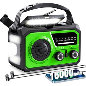 Goodivery® - Transistorradio op batterijen - Transistorradio op Batterijen Klein - Transistorradio - 16000 mAh Crank Radio - Zonne-energie - AM/FM Draagbaar - 10x5x8cm - GrasgGroen