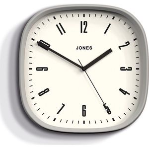 Retro vierkante wandklok van hoogwaardig acryl, het 'Marvel' in grijs van Jones Clocks®, 30 x 30 x 5 cm