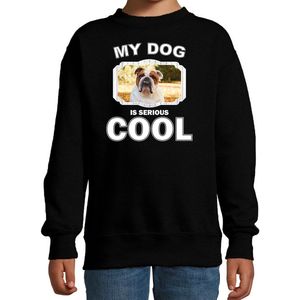 Britse bulldog honden trui / sweater my dog is serious cool zwart - kinderen - Britse bulldogs liefhebber cadeau sweaters - kinderkleding / kleding 134/146