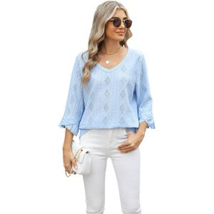 Lange mouwen shirt dames blouse elegante lange mouwen trui V-hals tuniek