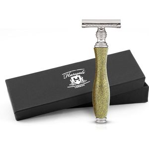 Haryali London Double Edge Safety Razor voor mannen en vrouwen - Metallic Double Edge Razor - Reliëfontwerp - Herbruikbaar scheermes - Goud - Past op alle DE-mesjes