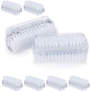 Relaxdays nagelborstel - set van 8 - dubbelzijdig - harde haren - 3,5 x 8,5 x 3,5 cm - doorzichtig