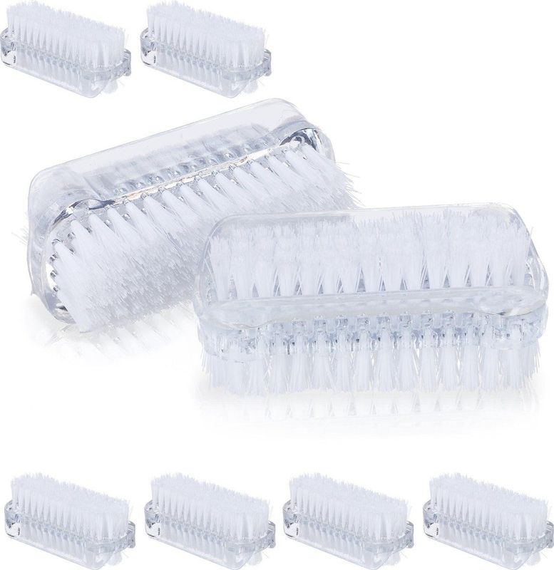 Relaxdays nagelborstel - set van 8 - dubbelzijdig - harde haren - 3,5 x 8,5 x 3,5 cm - doorzichtig