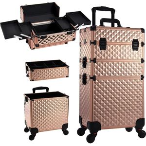 3-in-1 Rollende Make-up Trolley - Make up koffer - Kappers koffer - Beautycase - Voor Schoonheidssalons en visagie - Rose gold