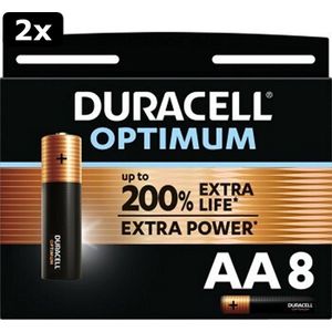 2x Duracell Alkaline Optimum Batterij AA 8 Pack