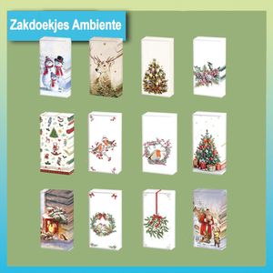 Zakdoekjes Ambiente set van 12 pakjes kerstmotieven