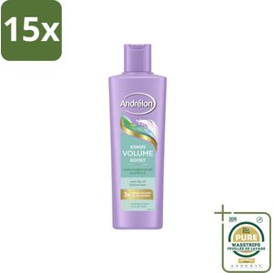 15 x Andrélon – Shampoo – Volume Boost – 250 ml - Grootverpakking - Haar Volume - Fijn Haar - Futloos Haar - Kokos Shampoo - Aloë Vera Shampoo