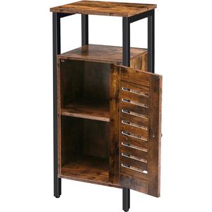 Furnibella - Bijzetkast, commode kast, zijkast met Verstelbare Planken, keukenkast met lamellendeur, stalen geraamte, woonkamer, keuken, badkamer, vintage EBF13CW01