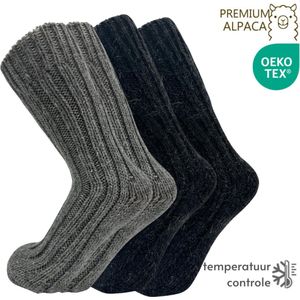 Warme Wollen sokken met Alpacawol - Set van 2 paar - Zwart & Grijs - Maat 39-41 - Dikke Wintersokken, Huissokken