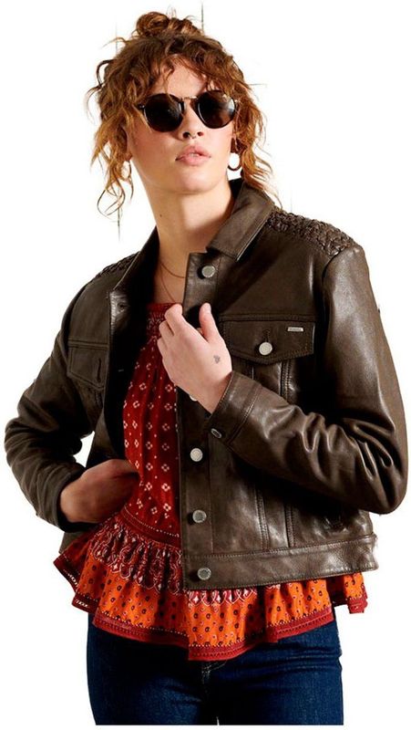 Superdry - Leather Stateside - Leren Jas - Bruin