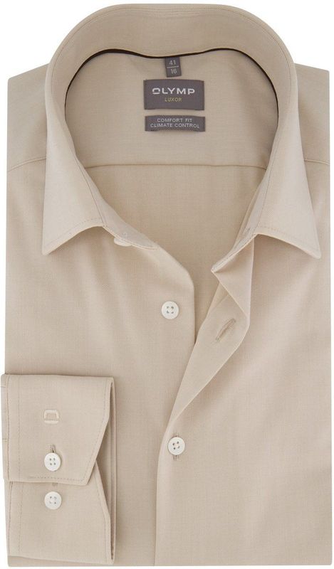 Olymp - Overhemd - Beige - Katoen - Wijde Pasvorm