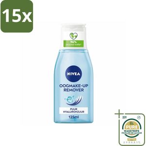 15 x NIVEA - Oogmake-up Verwijderaar - Reinigingslotion - Puur Hyaluronzuur - 125 ml - Grootverpakking - Oogmake-up Verwijderaar - Oogreiniging - Oogmake-up Verwijderen - Oogmake-up Reinigen - Oogmake-up Verwijderen Zonder Irritatie