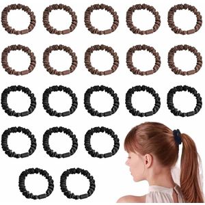 20 stuks zijden haarbanden, elastischeen haarbanden voor meisjes, zijden haarelastiekjes, paardenstaarthouders, slaperige haaraccessoires, geen schade voor krullend lang haar (zwart, bruin)
