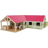 Kids Globe Paardenhoekstal met 3 Boxen en Berging- Roze - 1:24