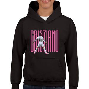 Cristiano - Kinder Hoodie - Zwart text roze - Maat 122/128 - Hoodie leeftijd 7 tot 8 jaar - rugnummer7 - hoodie Cadeau - cadeau - Voetbal - Zwarte Hoodie