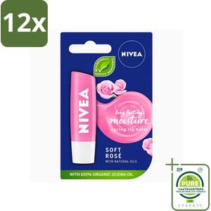 Nivea - Lippenbalsem - Soft Rose - Natuurlijke Olie - 5,5 g - Voordeelverpakking - 12 stuks - NIVEA lippenbalsem - Lippenbalsem rozenkleur