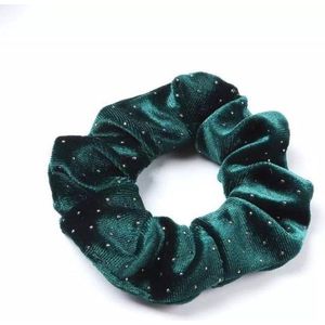 Scrunchie Groen met Gouden Stippen - Scrunchie Velvet - Haarwokkel - Haarelastiek - Haaraccessoires