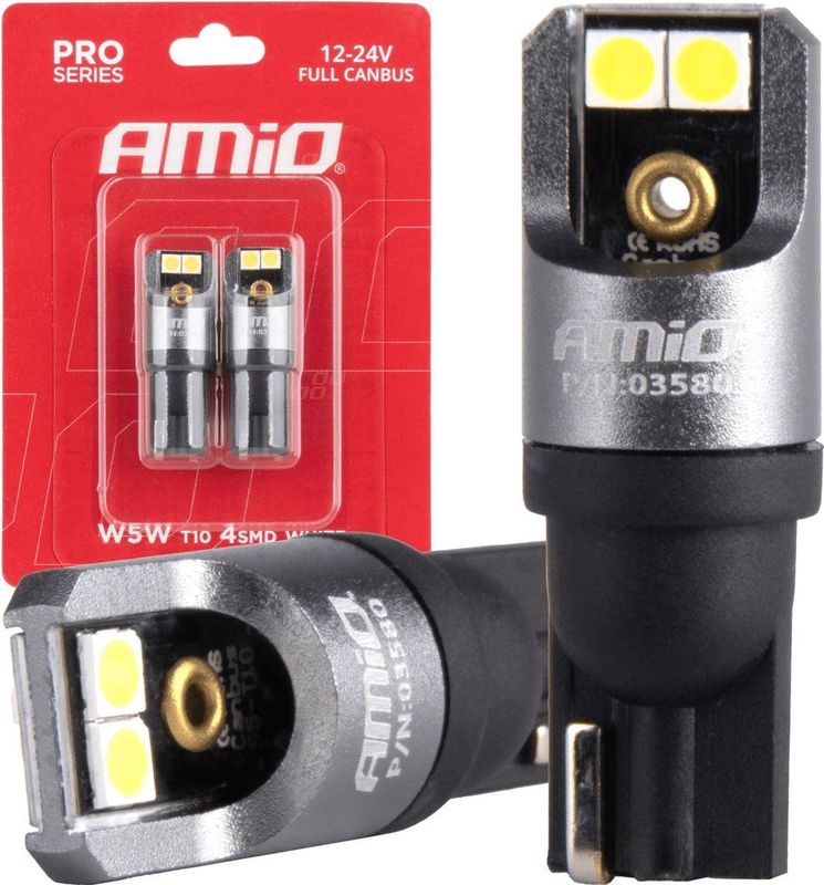 AMiO T10 W5W LED - 12V24V - Wit - 4x3030 SMD - 2 Stuks