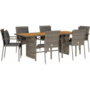 vidaXL Tuinset - Tuinsets - Loungeset - Tuintafel - 7-delige Tuinset met kussens poly rattan grijs