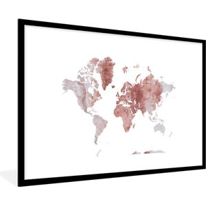 Fotolijst incl. Poster - Wereldkaart - Marmer - Rood - 120x80 cm - Posterlijst