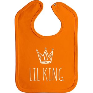 Lil king - drukknoop - stuks 1 - oranje - witte opdruk - koningsdag - king - koningsdag kleding - koningsdag accessoires  slabber - slabbetjes - koningsdag kinderen - feest - baby - Hollandse cadeautjes