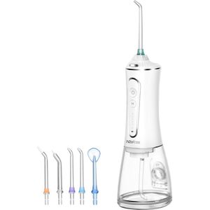 H2ofloss® - Waterflosser Draadloos Oplaadbaar - Monddouche - Elektrische Water Flosser - Flosapparaat – 5 opzetstukken - 240 ml – 5 standen - Wit