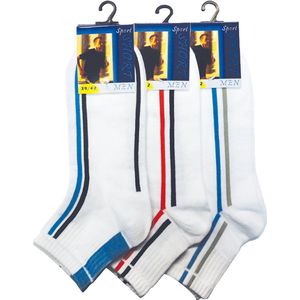 Heren Shortsocks - korte heren sportsokken- katoen - 12 paar - 43/46 - wit met fantasie- naadloos